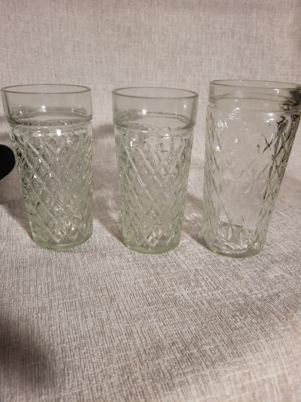 Vintage Anchor Hocking Diamond Quilted Jelly Jar Glasses Set of 3 Clear Tumblers